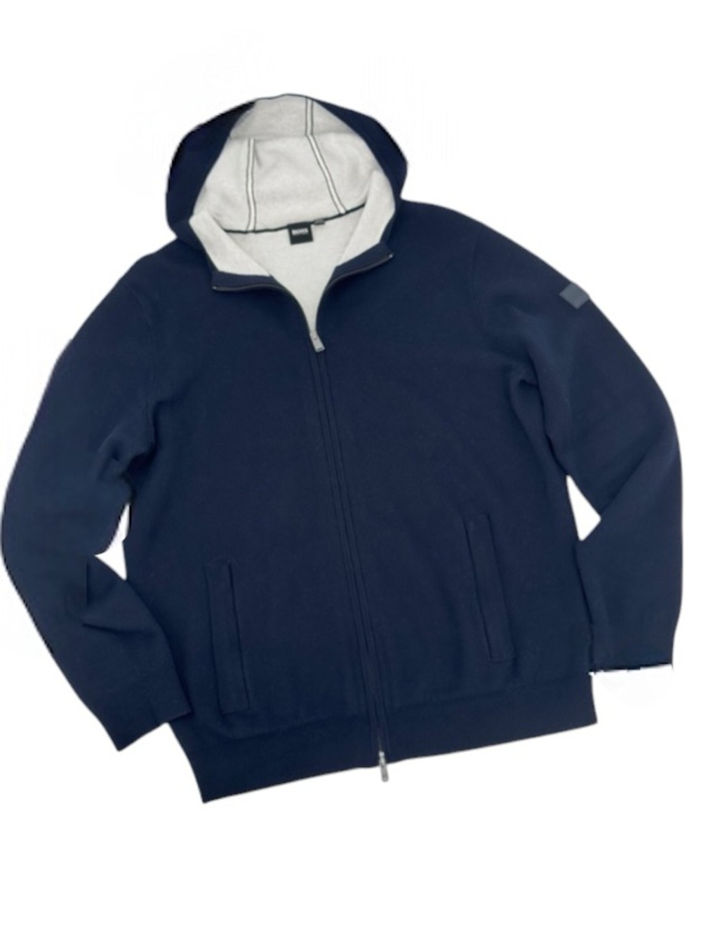 Hugo Boss Wool Blend Zip Front Hoodie Blue Gray Size XL